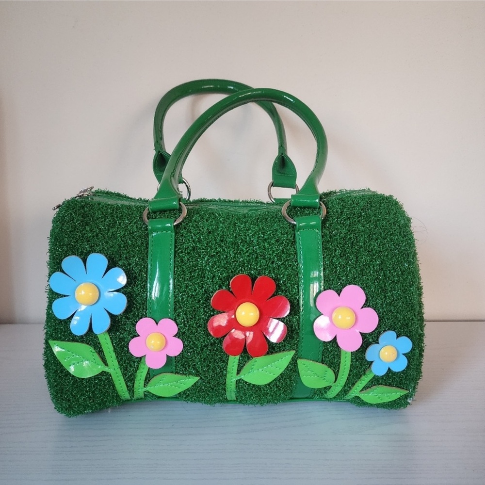 Delia’s Dolls Kill ‘IT’S ALWAYS GREENER’ Mini Weekender Bag Purse Grass Flowers